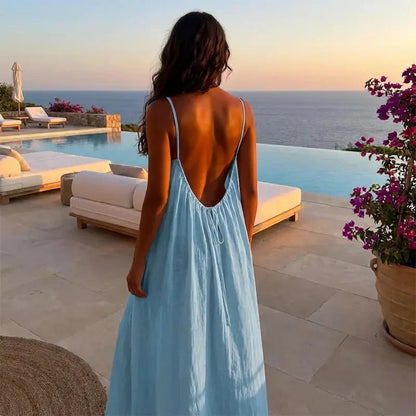☀️Women's Solid Color Backless Cami Dress